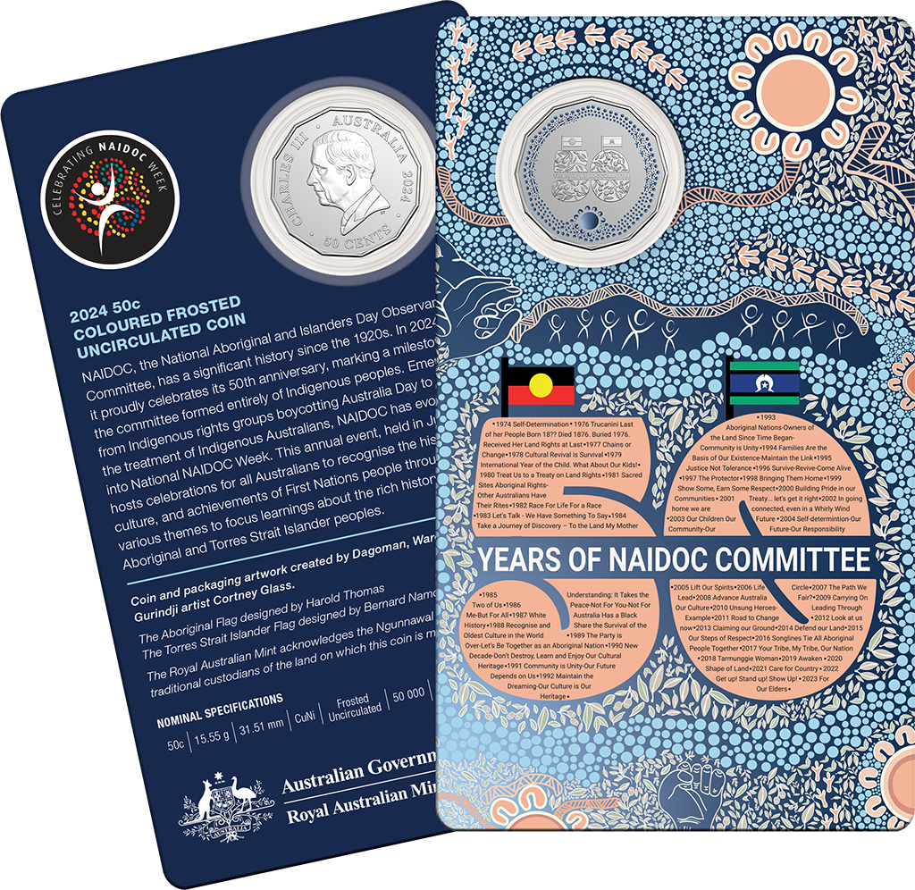 Packaging of the 50 Years of the National NAIDOC Committee 50 cent coin