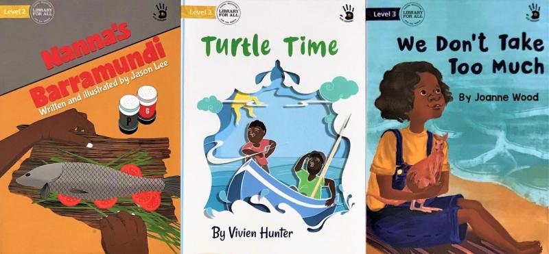 Three front covers of colourful children's books