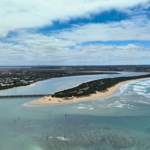 Aerial image of Bukareeyoo, also known as Ocean Grove Spit